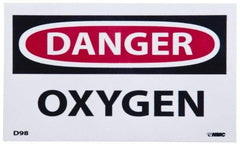NMC - Hazardous Materials Label, Header: DANGER - Legend: Danger - Oxygen, English, Red, Black & White, 5" Long x 3" High, Sign Muscle Finish - USA Tool & Supply