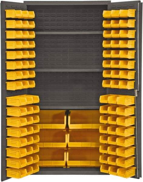 Durham - 3 Shelf 102 Bin Storage Cabinet - Steel, 36" Wide x 24" Deep x 72" High, Gray - USA Tool & Supply