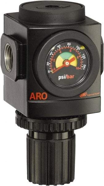 ARO/Ingersoll-Rand - 1 NPT Port, 290 CFM, Aluminum Heavy-Duty Regulator - 0 to 140 psi Range, 250 Max psi Supply Pressure, 1/8" Gauge Port Thread, 4.091" Wide x 7.223" High - USA Tool & Supply