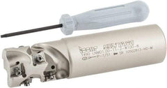 Iscar - 1" Cut Diam, 1.2" Max Depth of Cut, 1" Shank Diam, 4" OAL, Indexable Square Shoulder End Mill - T490 LN.T 08.. Inserts, Weldon Shank, 90° Lead Angle, Through Coolant, Series Helitang - USA Tool & Supply