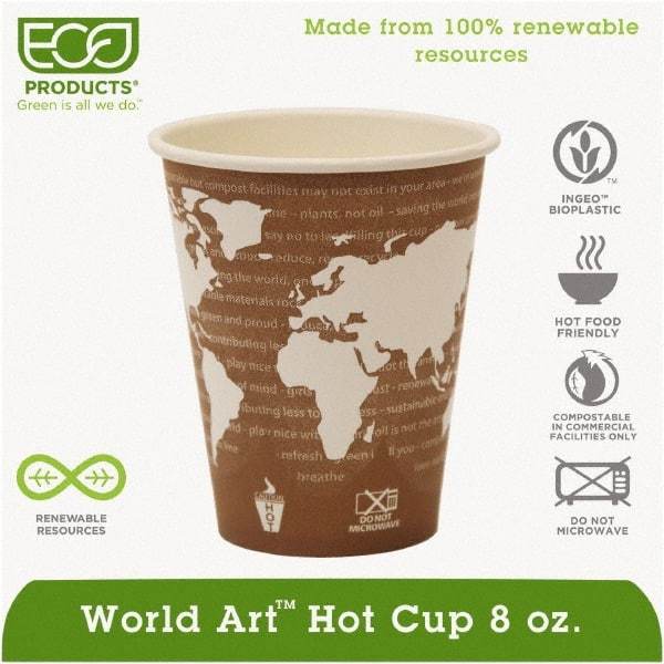 ECO PRODUCTS - World Art Renewable Compostable Hot Cups, 8 oz, 50/PK, 20 PK/CT - Plum - USA Tool & Supply