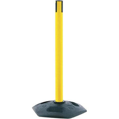 Tensator - 38" High, 2-1/2" Pole Diam, Tensabarrier Post - 19" Base Diam, Octagon Rubber Base, Yellow Plastic Post, Tape, Single Line Tape, For Outdoor Use - USA Tool & Supply