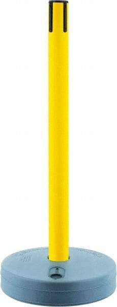 Tensator - 38" High, 2-1/2" Pole Diam, Tensabarrier Post - 15" Base Diam, Round Plastic Base, Yellow Plastic Post, Tape, Single Line Tape, For Outdoor Use - USA Tool & Supply