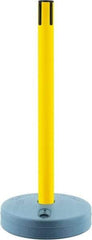 Tensator - 38" High, 2-1/2" Pole Diam, Tensabarrier Post - 15" Base Diam, Round Plastic Base, Yellow Plastic Post, Tape, Single Line Tape, For Outdoor Use - USA Tool & Supply