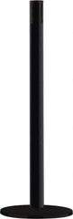 Tensator - 38" High, 2-1/2" Pole Diam, Tensabarrier Post - 14" Base Diam, Round Heavy Gauge Steel Base, Black Steel Post, Tape, Single Line Tape - USA Tool & Supply