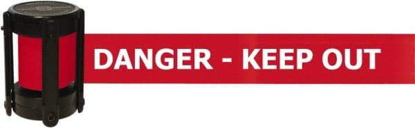 Tensator - 5" High x 90" Long x 2" Wide Barrier Replacement Cassette - Plastic, Black Powder Finish, Red, Use with Tensabarrier - USA Tool & Supply