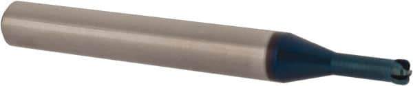 Accupro - 1/8", 4 Flute, Single End, Solid Carbide, 1/32" Corner Radius End Mill - 2-1/4" OAL, 0° Helix, Right Hand Flute, 0.05" LOC, Right Hand Cut, 3/8" Extended Reach - USA Tool & Supply