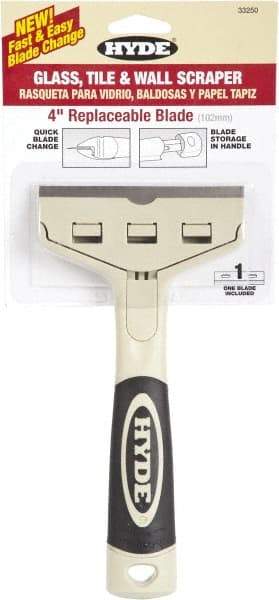 Hyde Tools - Stiff Carbon Steel 1-Edge Scraper - 4" Blade Width x 4" Blade Length, Plastic Handle - USA Tool & Supply