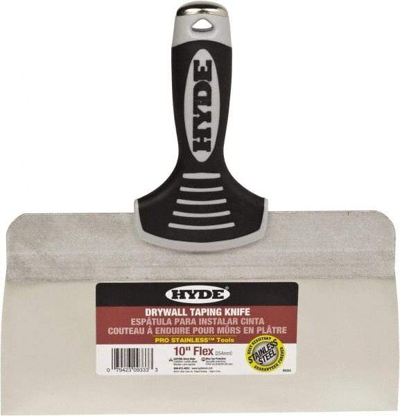 Hyde Tools - 10" Wide Spring Blade Stainless Steel Taping Knife - Flexible, Soft Grip Plastic Overmold Handle, 10-1/2" OAL - USA Tool & Supply