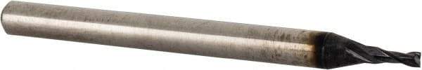 Accupro - 0.052", 0.14" LOC, 1/8" Shank Diam, 1-1/2" OAL, 2 Flute, Solid Carbide Square End Mill - Single End, TiAlN Finish, Spiral Flute, 30° Helix, Centercutting, Right Hand Cut, Right Hand Flute - USA Tool & Supply
