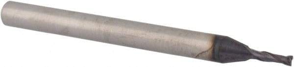Accupro - 0.047", 0.14" LOC, 1/8" Shank Diam, 1-1/2" OAL, 2 Flute, Solid Carbide Square End Mill - Single End, TiAlN Finish, Spiral Flute, 30° Helix, Centercutting, Right Hand Cut, Right Hand Flute - USA Tool & Supply