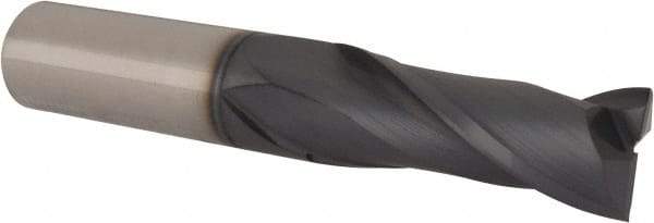 Accupro - 3/4", 2" LOC, 3/4" Shank Diam, 4-1/2" OAL, 2 Flute, Solid Carbide Square End Mill - Single End, TiAlN Finish, Spiral Flute, 30° Helix, Centercutting, Right Hand Cut, Right Hand Flute - USA Tool & Supply