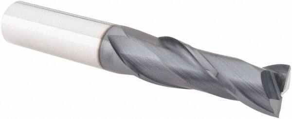 Accupro - 1/2", 1-1/2" LOC, 1/2" Shank Diam, 3-1/2" OAL, 2 Flute, Solid Carbide Square End Mill - Single End, TiAlN Finish, Spiral Flute, 30° Helix, Centercutting, Right Hand Cut, Right Hand Flute - USA Tool & Supply