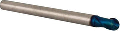 Accupro - 5/16" Diam, 5/16" LOC, 2 Flute Solid Carbide Ball End Mill - Blue Finish, Single End, 4" OAL, 5/16" Shank Diam, Spiral Flute - USA Tool & Supply