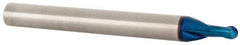 Accupro - 1/8" Diam, 1/8" LOC, 2 Flute Solid Carbide Ball End Mill - Blue Finish, Single End, 2-1/2" OAL, 1/4" Shank Diam, Spiral Flute - USA Tool & Supply