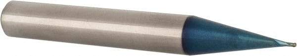 Accupro - 1/32" Diam, 1/32" LOC, 2 Flute Solid Carbide Ball End Mill - Blue Finish, Single End, 2" OAL, 1/4" Shank Diam, Spiral Flute - USA Tool & Supply