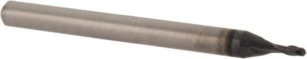 Accupro - 0.047" Diam, 0.11" LOC, 2 Flute Solid Carbide Ball End Mill - TiAlN Finish, Single End, 1-1/2" OAL, 1/8" Shank Diam, Spiral Flute - USA Tool & Supply