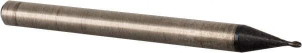 Accupro - 0.028" Diam, 0.05" LOC, 2 Flute Solid Carbide Ball End Mill - TiAlN Finish, Single End, 1-1/2" OAL, 1/8" Shank Diam, Spiral Flute - USA Tool & Supply