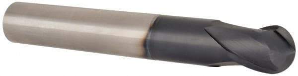 Accupro - 1" Diam, 1" LOC, 2 Flute Solid Carbide Ball End Mill - TiAlN Finish, Single End, 7" OAL, 1" Shank Diam, Spiral Flute - USA Tool & Supply