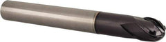 Accupro - 1/2" Diam, 1/2" LOC, 4 Flute Solid Carbide Ball End Mill - TiAlN Finish, Single End, 4-1/4" OAL, 1/2" Shank Diam, Spiral Flute - USA Tool & Supply