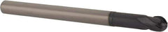 Accupro - 1/4" Diam, 1/4" LOC, 4 Flute Solid Carbide Ball End Mill - TiAlN Finish, Single End, 3-1/8" OAL, 1/4" Shank Diam, Spiral Flute - USA Tool & Supply