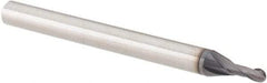 Accupro - 1/16" Diam, 0.14" LOC, 2 Flute Solid Carbide Ball End Mill - TiAlN Finish, Single End, 1-1/2" OAL, 1/8" Shank Diam, Spiral Flute - USA Tool & Supply