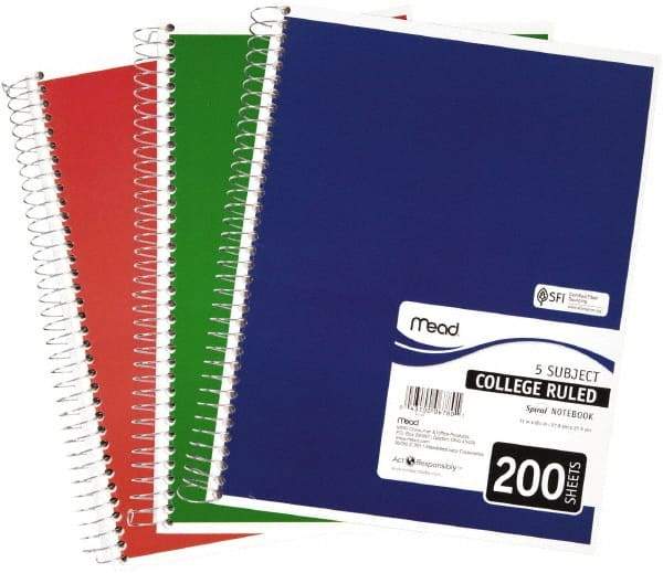 Mead - 200 Sheet, 8-1/2 x 11", College Ruled Spiral Bound Notebook - Assorted Colors - USA Tool & Supply