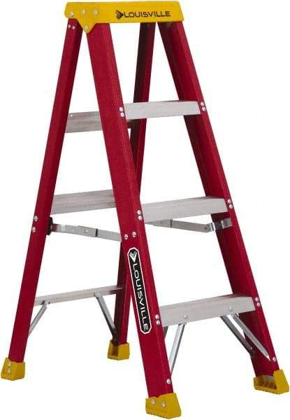 Louisville - 3 Steps, 4' High, Type IA Rating, Fiberglass Step Ladder - 300 Lb Capacity, 18-13/16" Base Width - USA Tool & Supply