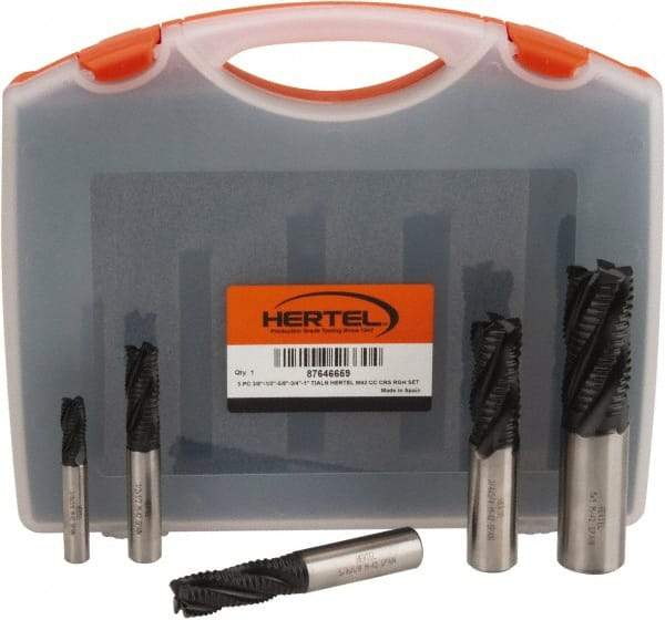 Hertel - 3/8 to 1", 4 Flute Roughing Square End Mill Set - TiAlN Coating, Cobalt, Single End, Center Cutting - USA Tool & Supply