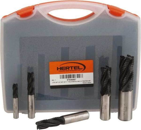 Hertel - 3/8 to 1", 4 Flute Roughing Square End Mill Set - TiAlN Coating, Cobalt, Single End, Center Cutting - USA Tool & Supply