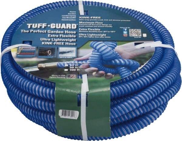 JGB Enterprises - 100' Long Garden Hose - 5/8" Diam, 5/8" GHT, Polypropylene, 100 psi, Hot Water Compatible, All Season, Blue - USA Tool & Supply