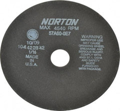 Norton - 8" 60 Grit Aluminum Oxide Cutoff Wheel - 1/16" Thick, 1-1/4" Arbor, 4,540 Max RPM, Use with Stationary Grinders - USA Tool & Supply