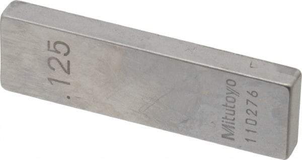 Mitutoyo - 0.125" Rectangular Steel Gage Block - Accuracy Grade 0, Includes Certificate of Inspection - USA Tool & Supply