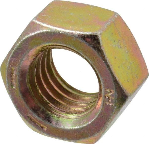Value Collection - 1/2-13 UNC Steel Right Hand Hex Nut - 3/4" Across Flats, 7/16" High, Zinc Yellow Dichromate Finish - USA Tool & Supply