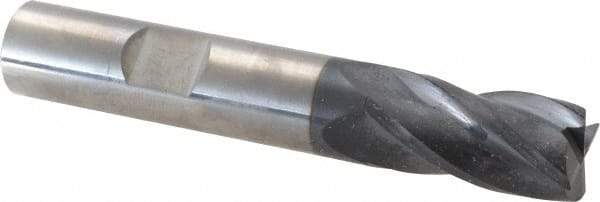 SGS - 1/2" Diam, 0.02" Radius, 1" Length of Cut, 4 Flute, Solid Carbide, Corner Radius End Mill - AlTiN Coated, Single End, 3" Overall Length, 1/2" Shank Diam, Spiral Flute, 30° Helix, Centercutting - USA Tool & Supply