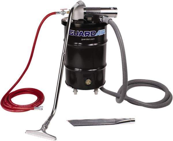 Guardair - 30 Gal Steel Tank, Air Powered Pneumatic Canister Wet/Dry Vacuum - 15 Peak hp, 20' Hose Fitting, Cartridge Filter, Accessories Included - USA Tool & Supply