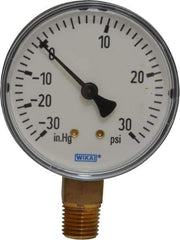 Wika - 2-1/2" Dial, 1/4 Thread, 30-0-30 Scale Range, Pressure Gauge - Lower Connection Mount, Accurate to 3-2-3% of Scale - USA Tool & Supply