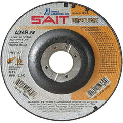 Sait - 24 Grit, 9" Wheel Diam, 1/8" Wheel Thickness, 7/8" Arbor Hole, Type 27 Depressed Center Wheel - Aluminum Oxide, Resinoid Bond, R Hardness, 6,600 Max RPM, Compatible with Angle Grinder - USA Tool & Supply