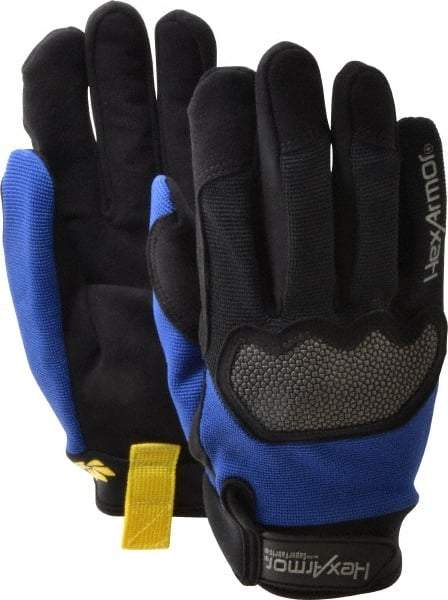 HexArmor - Size M (8), ANSI Cut Lvl A6, Puncture Lvl 3, Synthetic Leather Cut & Puncture Resistant Gloves - Hook & Loop Cuff, Black/Blue, Paired - USA Tool & Supply