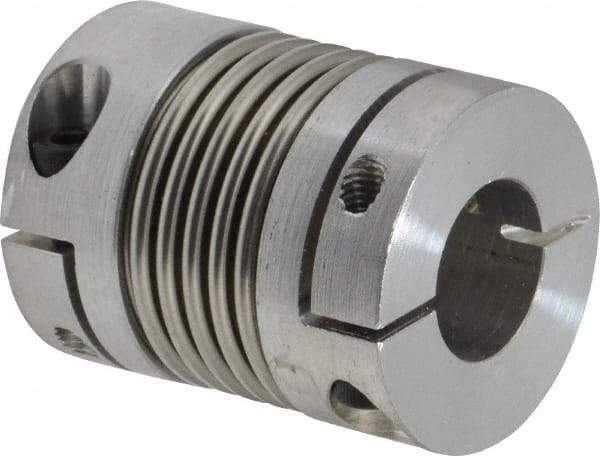 Lovejoy - 5/8" Max Bore Diam, Flexible Bellows Clamp Coupling - 1.28" OD, 1.614" OAL, Aluminum Hub with Stainless Steel Bellows - USA Tool & Supply