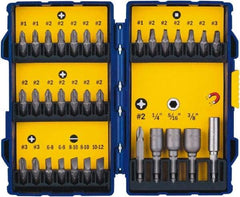 Irwin - 33 Piece, 1/4" Drive Screwdriver Bit Set - #1 to #3 Phillips, 0.05 to 1/4" Hex, 1.27 to 10mm Hex, #1 to #3 Square Recess - USA Tool & Supply