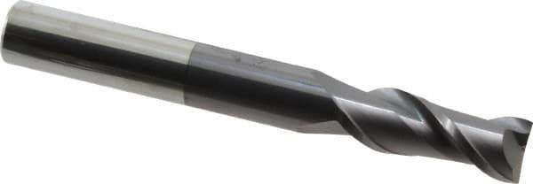Accupro - 3/4", 2" LOC, 3/4" Shank Diam, 6" OAL, 2 Flute, Solid Carbide Square End Mill - Single End, AlTiN Finish, Spiral Flute, 40° Helix, Centercutting, Right Hand Cut, Right Hand Flute - USA Tool & Supply