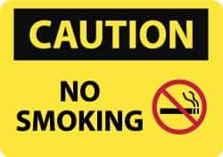 NMC - "Caution - No Smoking", 10" Long x 14" Wide, Pressure-Sensitive Vinyl Safety Sign - Rectangle, 0.004" Thick, Use for Accident Prevention - USA Tool & Supply