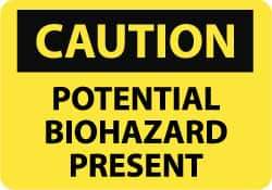 NMC - "Caution - Potential Biohazard Present", 10" Long x 14" Wide, Pressure-Sensitive Vinyl Safety Sign - Rectangle, 0.004" Thick, Use for Hazardous Materials - USA Tool & Supply