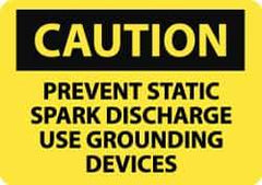 NMC - "Caution - Prevent Static Spark Discharge - Use Grounding Devices", 10" Long x 14" Wide, Rigid Plastic Safety Sign - Rectangle, 0.05" Thick, Use for Accident Prevention - USA Tool & Supply