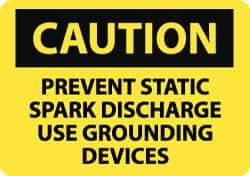 NMC - "Caution - Prevent Static Spark Discharge - Use Grounding Devices", 10" Long x 14" Wide, Pressure-Sensitive Vinyl Safety Sign - Rectangle, 0.004" Thick, Use for Accident Prevention - USA Tool & Supply
