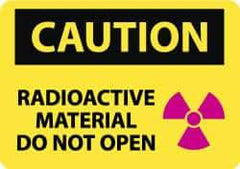 NMC - "Caution - Radioactive Material - Do Not Open", 10" Long x 14" Wide, Pressure-Sensitive Vinyl Safety Sign - Rectangle, 0.004" Thick, Use for Accident Prevention - USA Tool & Supply