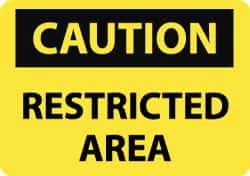 NMC - "Caution - Restricted Area", 10" Long x 14" Wide, Rigid Plastic Safety Sign - Rectangle, 0.05" Thick, Use for Security & Admittance - USA Tool & Supply