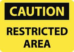 NMC - "Caution - Restricted Area", 10" Long x 14" Wide, Pressure-Sensitive Vinyl Safety Sign - Rectangle, 0.004" Thick, Use for Security & Admittance - USA Tool & Supply
