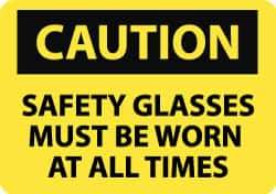 NMC - "Caution - Safety Glasses Must Be Worn at All Times", 10" Long x 14" Wide, Rigid Plastic Safety Sign - Rectangle, 0.05" Thick, Use for Accident Prevention - USA Tool & Supply